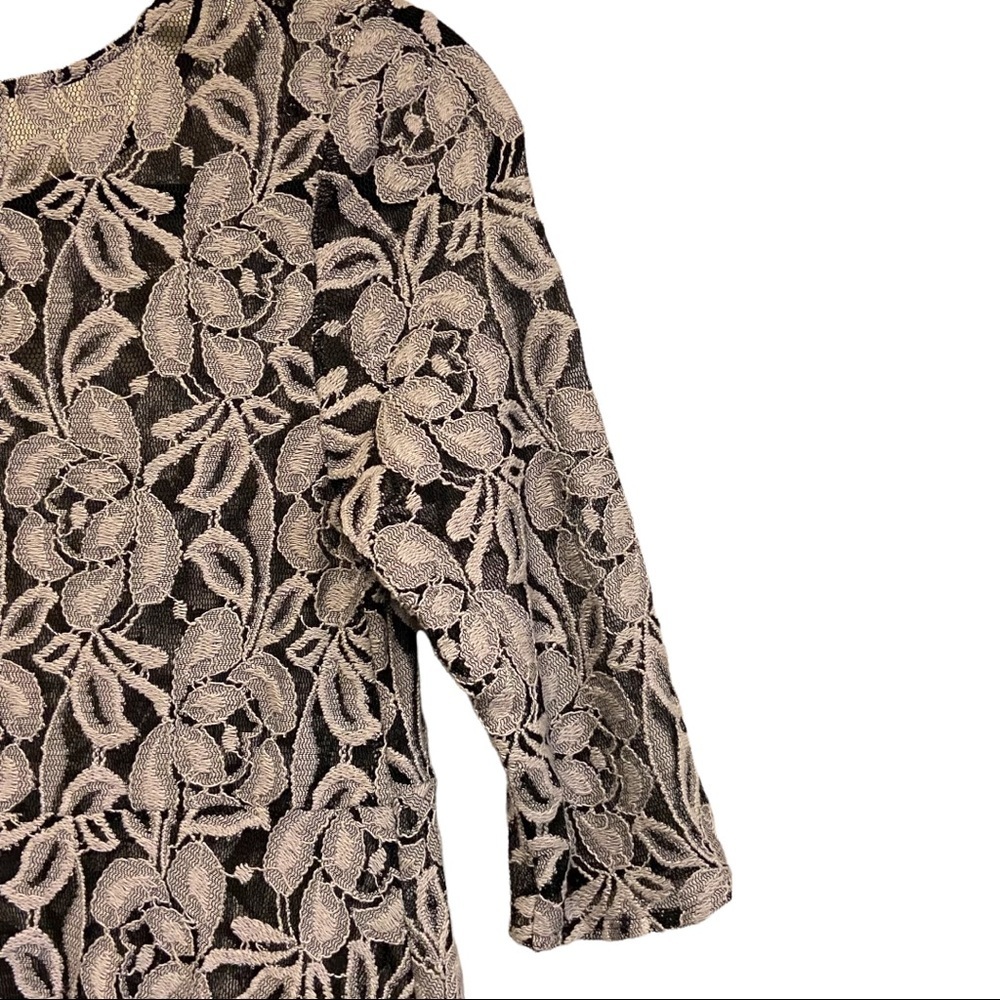 Free People Black Gray Floral Lace Sheer Three-quarter Sleeve Feminine Dress - Picture 5 of 6